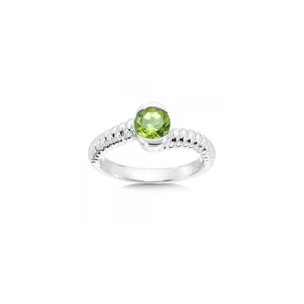 Rhodium Sterling Silver Stackable Fashion Ring, w/One 6mm Round Peridot Stone. Size 7 Barnes Jewelers Goldsboro, NC