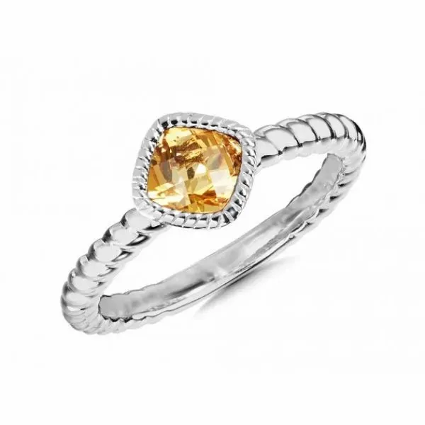 Rhodium Sterling Silver Stackable Ring,w/One 5mm Faceted Citrine , Size 7 Barnes Jewelers Goldsboro, NC