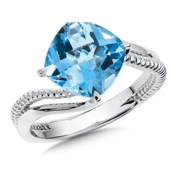 Rhodium Sterling Silver Fashion Ring w/ one 9mm x 9mm Blue Topaz, Size 7 Barnes Jewelers Goldsboro, NC