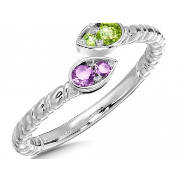 Rhodium  Sterling Silver  Bypass Ring, w/Amethyst & Peridot Stones   Size 7 Barnes Jewelers Goldsboro, NC