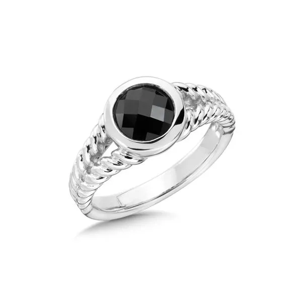 Sterling Silver Fashion Ring w/ 7mm Round Black Onyx Checkerboard Stone, Size 7 Barnes Jewelers Goldsboro, NC