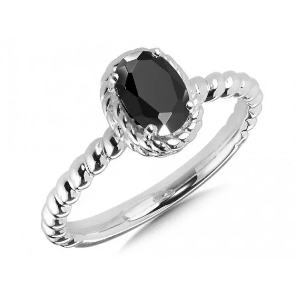 Rhodium Sterling Silver Ring With One 7x5mm Black Onyx. Size 7 Barnes Jewelers Goldsboro, NC