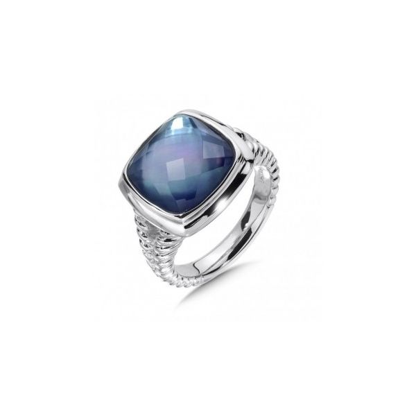 Sterling Silver Ring with a Quartz over  Blue Shell Fusion  Size 7 Barnes Jewelers Goldsboro, NC