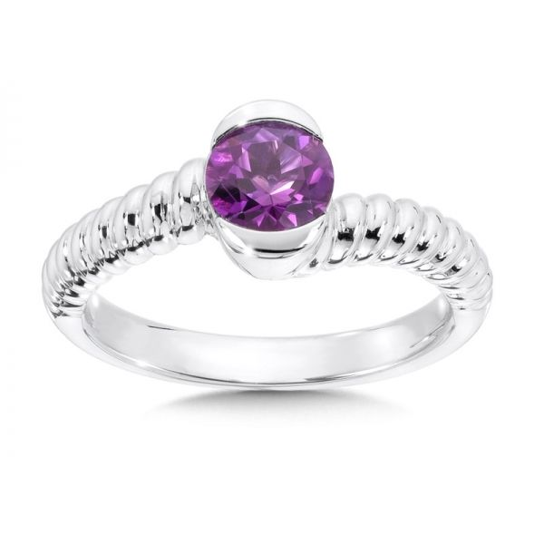 Sterling Silver Stackable Fashion Ring with a  6mm Round Amethyst.  Size 7, Barnes Jewelers Goldsboro, NC