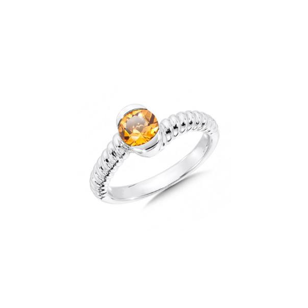 Rhodium Sterling Silver Stackable Fashion Ring, w/one 6mm round Citrine,  Size 7. Barnes Jewelers Goldsboro, NC