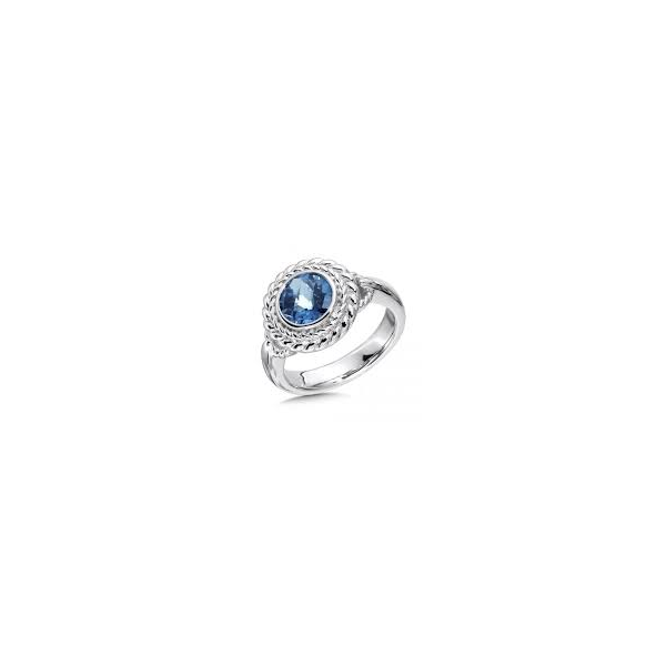 Rhodium Sterling Silver Fashion Ring w/One 8mm Round London Blue Topaz, Size 7, Barnes Jewelers Goldsboro, NC