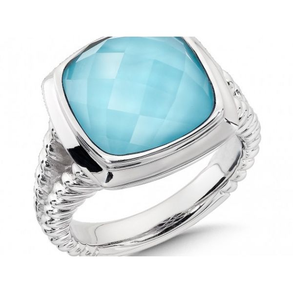 Sterling Silver Clear Quartz  &  Turquoise Fusion Fashion Ring, Size 7. Barnes Jewelers Goldsboro, NC