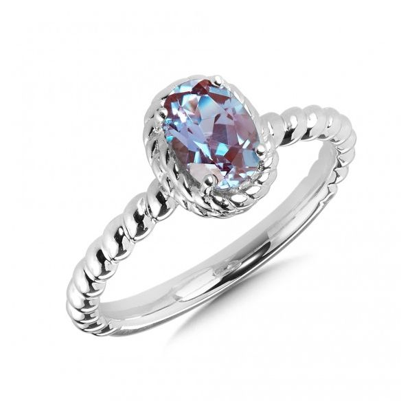 Rhodium Sterling Silver Ring with 7x5mm Created Alexandrite. Size 7 Barnes Jewelers Goldsboro, NC