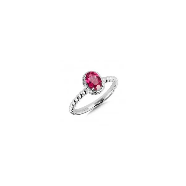 Rhodium Sterling Silver Ring with 7x5mm Created Ruby. Size 7, Barnes Jewelers Goldsboro, NC