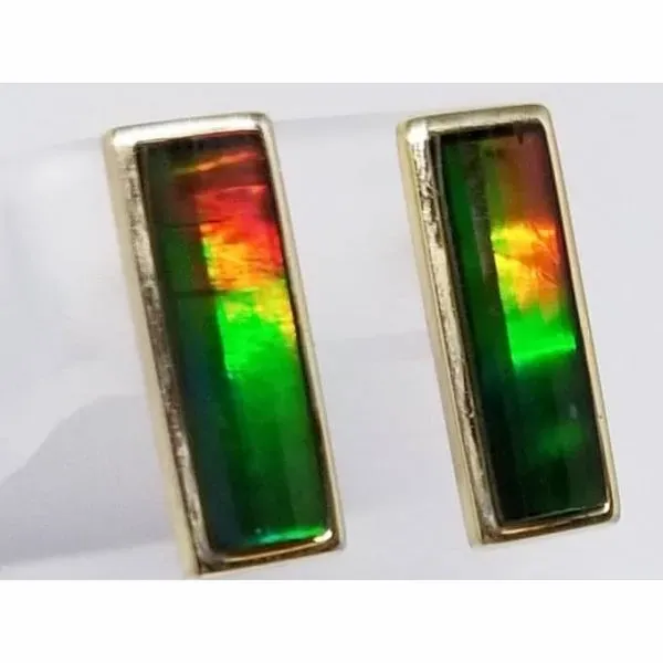 14K Yellow Faceted Ammolite Earrings. Posts,  7mm x 17mm Barnes Jewelers Goldsboro, NC