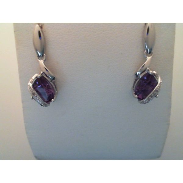 Rhodium Sterling Silver Dangle Earrings with Two Amethysts 1.45tw and 0.032tw White Topaz Barnes Jewelers Goldsboro, NC
