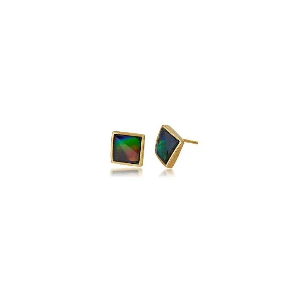 14K Yellow,  Ammolites  Earrings, Posts, Faceted, 10mm Square, Barnes Jewelers Goldsboro, NC