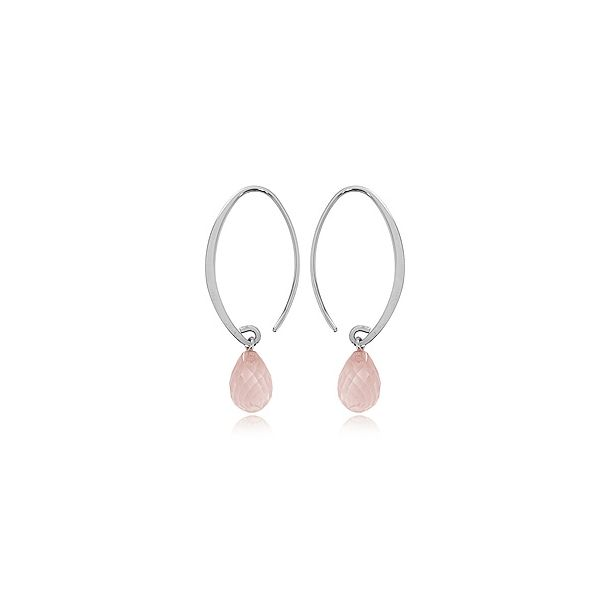Rhodium Sterling Silver Small Simple Sweep Earrings with Faceted Rose Quartz drops Barnes Jewelers Goldsboro, NC