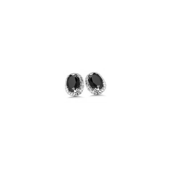 Rhodium Sterling Silver Stud Earrings with Two 6x4mm Oval Black Onyx. Barnes Jewelers Goldsboro, NC