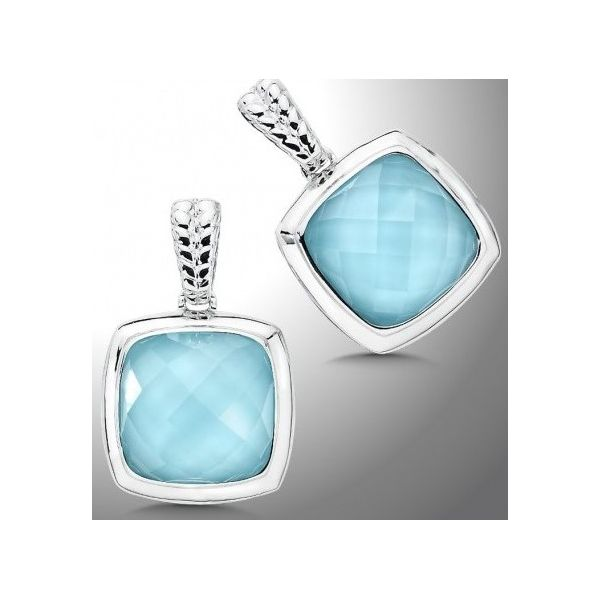 Rhodium Sterling Silver Fashion Earrings with Two 10 x10mm Faceted Quartz & Turquoise Fusion. Posts Backs. Barnes Jewelers Goldsboro, NC
