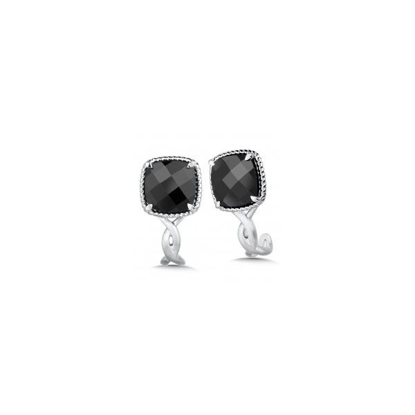 Rhodium Sterling Silver Earrings with Two 8 x 8mm Faceted Black Onyx, Posts Backs Barnes Jewelers Goldsboro, NC