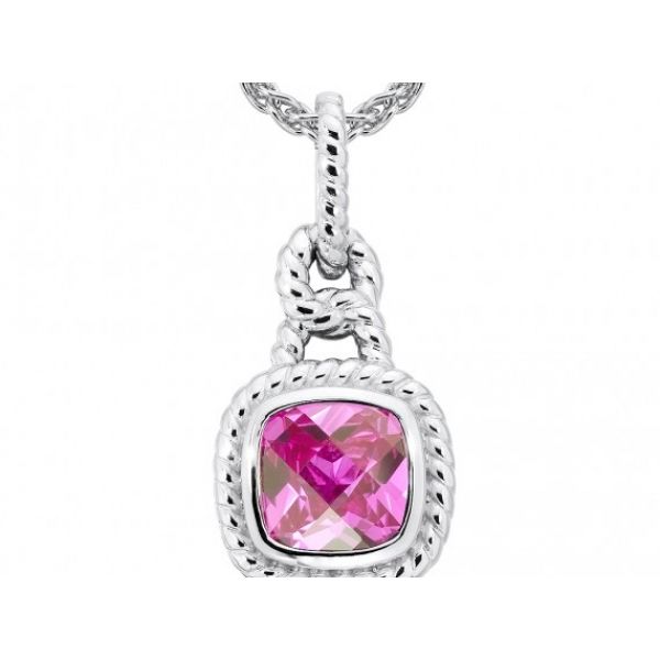 COLORE  Rhodium Sterling Silver Pendant w/Pink Sapphire , Round Wheat chain Length 18 LVP552-PS Barnes Jewelers Goldsboro, NC
