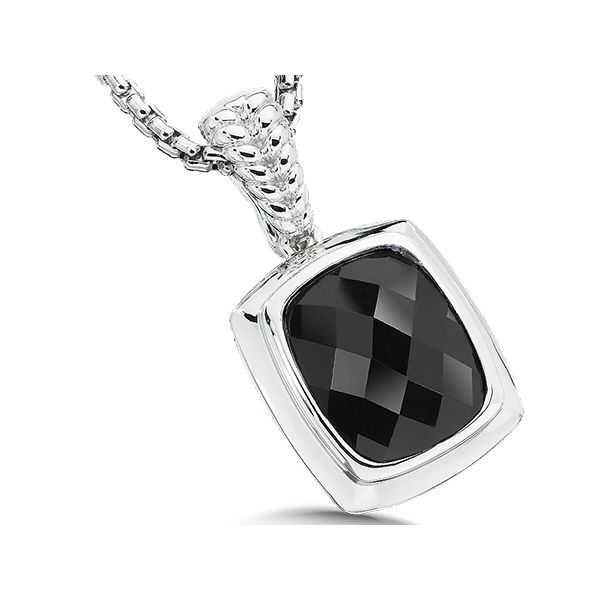 COLORE ~7C SG Rhodium Sterling Silver Black Onyx Enhancer Pendant, Round Box Chain  Length 18