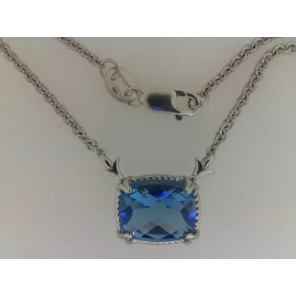 COLORE S~7CG Rhodium Sterling Silver Pendant, Fleur de lis & rope edge detailing, Rectangle Shape Blue Topaz, 18