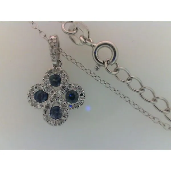 Rhodium .925 Sterling Silver Sapphire & Diamond Pendant, with 4 Blue Sapphires .32ctw and 0.05ct Diamonds. Cable Chain 16