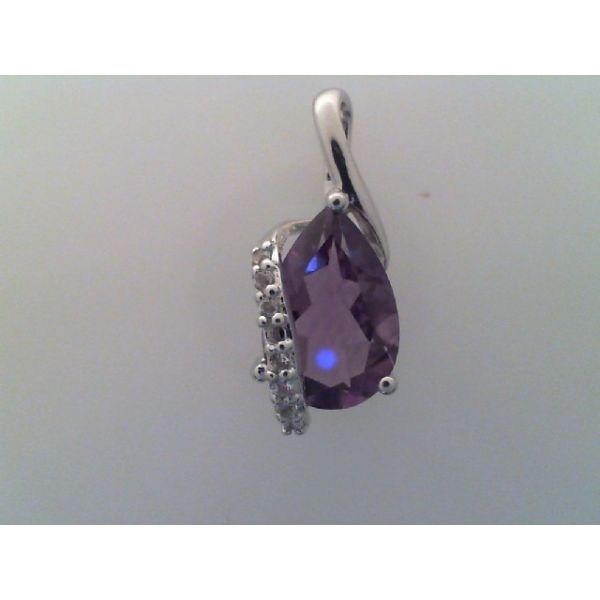 Rhodium Sterling Silver Pendant with One 2 carat Amethyst and 0.064tw White Topazs, Barnes Jewelers Goldsboro, NC
