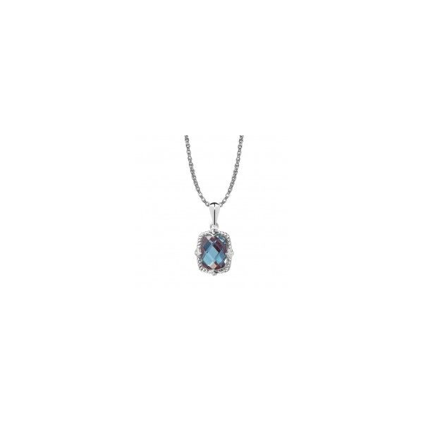 Rhodium Sterling Silver Necklace with One 9x7mm Cushion Cut Created Alexandrite,  Wheat Chain 18