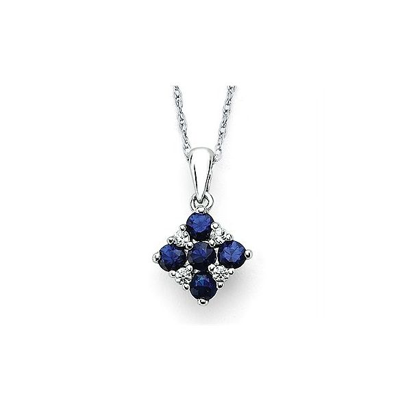 14kt White Gold Fashion Pendant with 5=0.37cttw Round Blue Sapphires and 4=0.25cttw Round Cut Diamonds GH SI2 on 18
