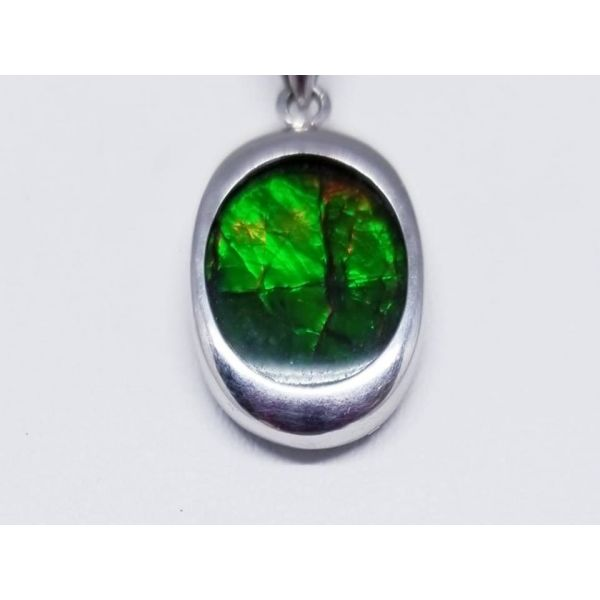 Sterling Silver Pendant. with Oval 11.7 x 14mm Ammolite Barnes Jewelers Goldsboro, NC