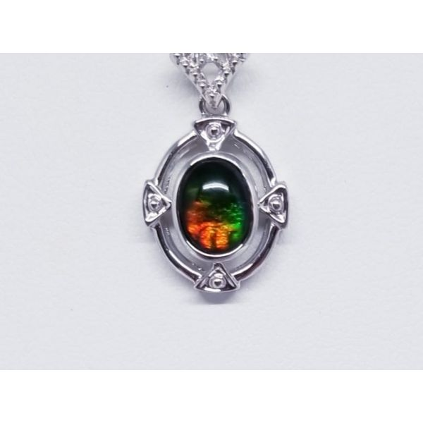 Sterling Silver Pendant with Oval Ammolite and Diamond Barnes Jewelers Goldsboro, NC