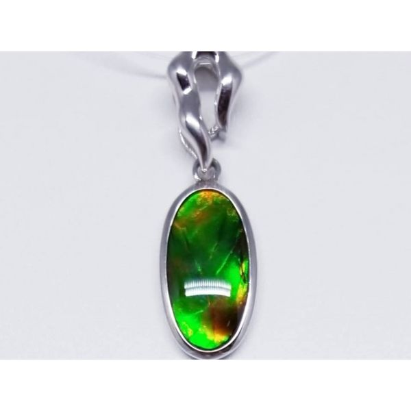 Sterling Silver Oblong Pendant 10mmx18mm apx.  with Ammolite Barnes Jewelers Goldsboro, NC