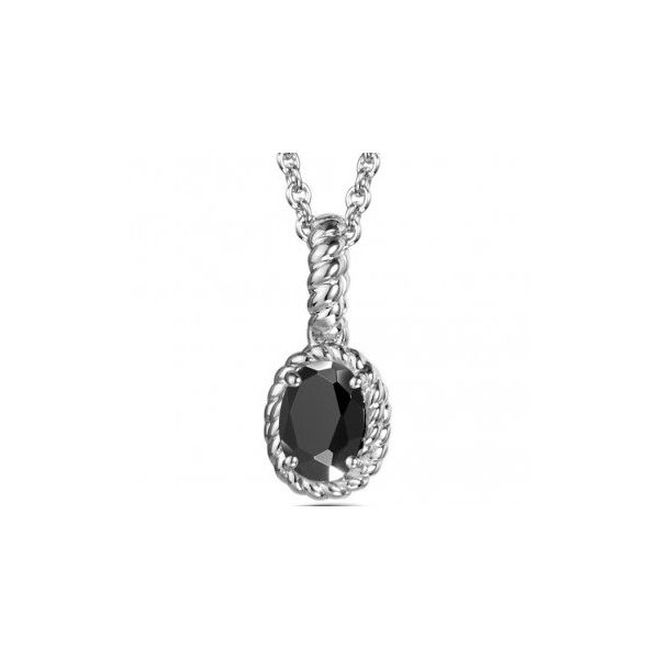 Rhodium Sterling Silver Pendant with One 7x5mm Black Onyx. 18