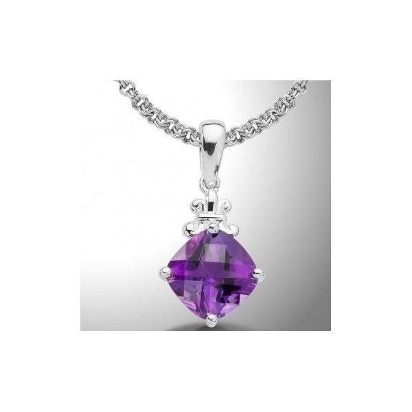 COLORE ~7C SG Rhodium Sterling Silver Amethyst Pendant, double  cable Chain 18