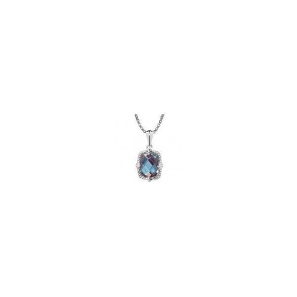 Rhodium Sterling Silver Necklace with One 9x7mm Cushion Cut Created Alexandrite,  Wheat Chain 18