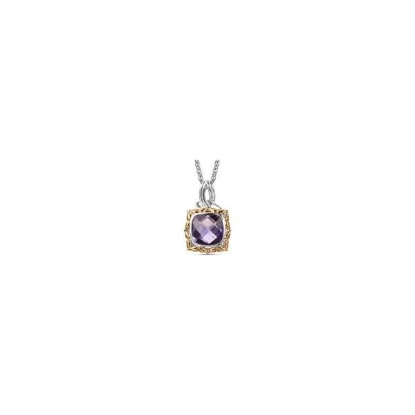 Rhodium Sterling Silver & 18K Rose Gold Pendant with One 9x9mm Amethyst,  Length 18