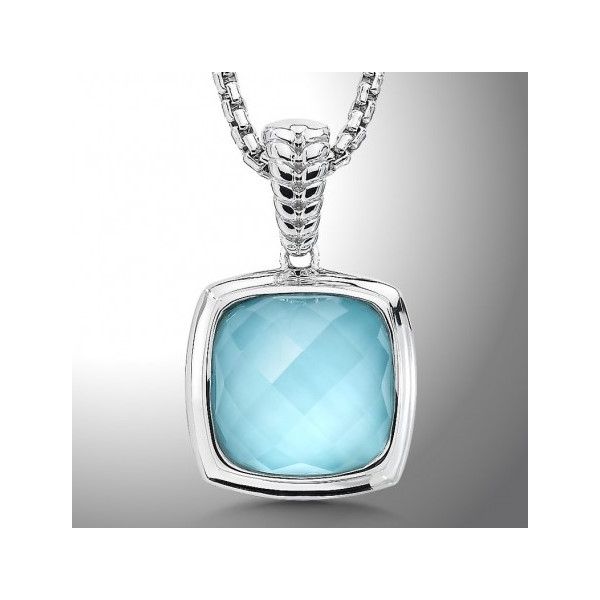 COLORE Rhodium Sterling Silver Pendant/Enhancer, Clear Quartz &Turquoise Fusion, Round Box Chain Length 18 LVP515-FQTQ Barnes Jewelers Goldsboro, NC
