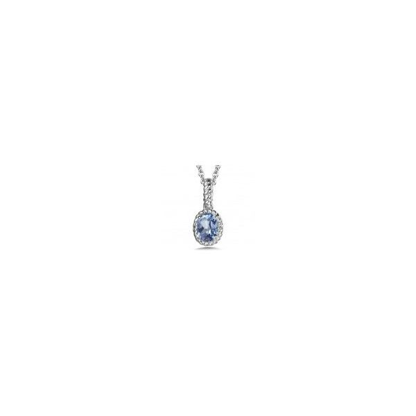 Rhodium Sterling Silver Pendant with One 7x5mm Created Blue Sapphire. 18