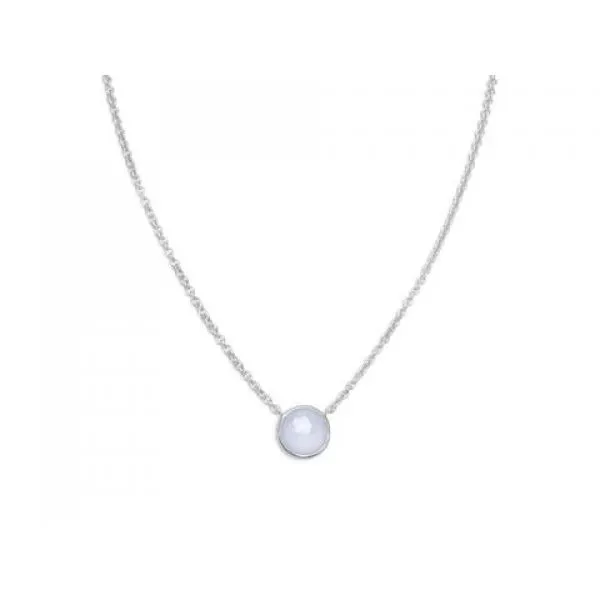 Rhodium Sterling Silver Necklace w/One Round  Chalcedony Apx 13mm.   Length 16+2