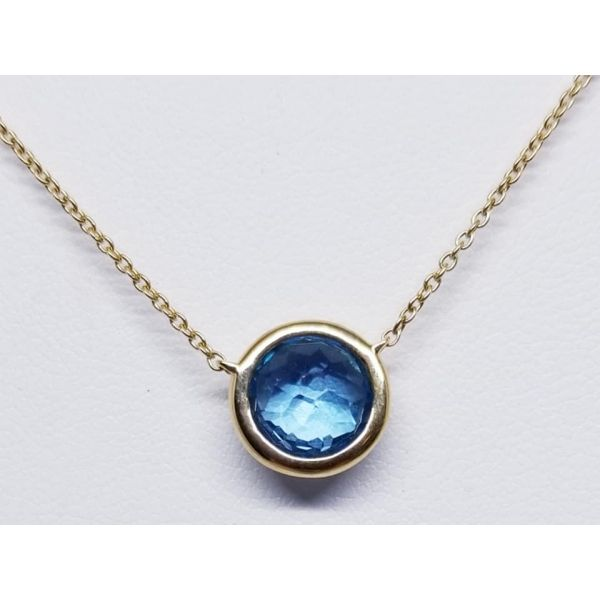 14 Karat Yellow Necklace  with 8mm Round Blue Topaz Length 18