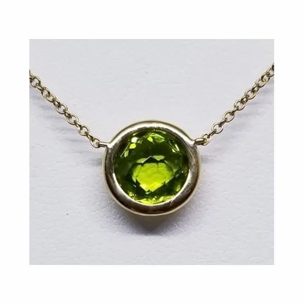 14 Karat Yellow Necklace  with 8mm Round Fantasy Cut Peridot Length 18