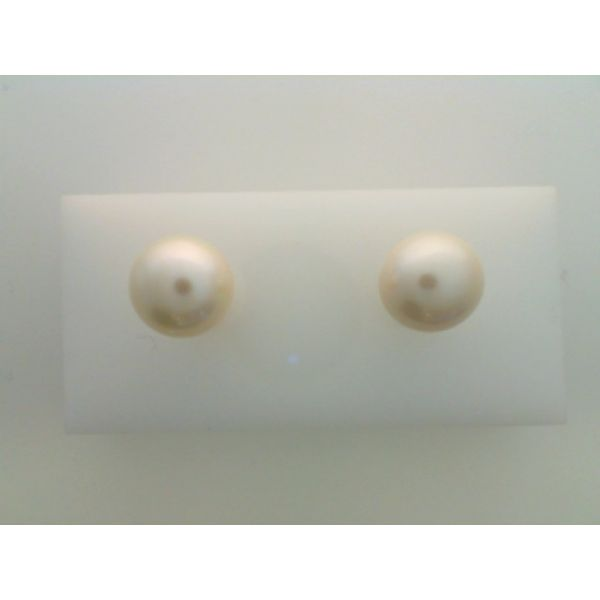 Yellow 14 Karat 9-10mm Cultured Freshwater White Pearl Stud Earrings, Barnes Jewelers Goldsboro, NC