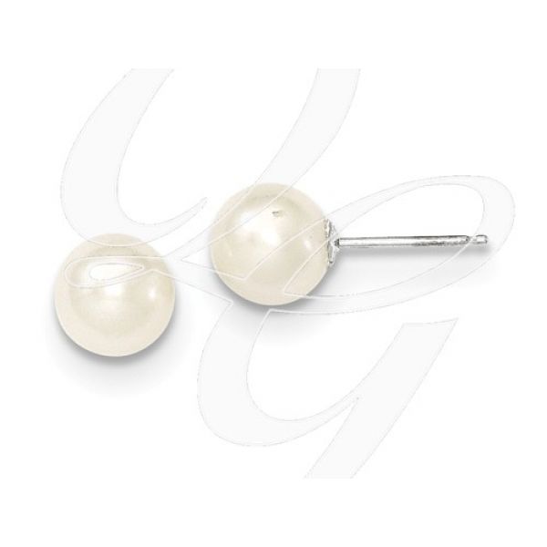 White 14 Karat 7mm-8mm Cultured Freshwater White  Pearl Studs Earrings, Barnes Jewelers Goldsboro, NC
