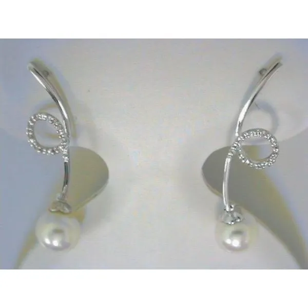 White 14 Karat Pearl Drop Earrings With 0.07tw Round Diamonds  and Two 6.7mm Pearls Barnes Jewelers Goldsboro, NC