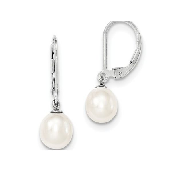 Rhodium  Sterling Silver 7-8mm Cultured Freshwater Pearl Earrings w/ Hinged Wires Barnes Jewelers Goldsboro, NC