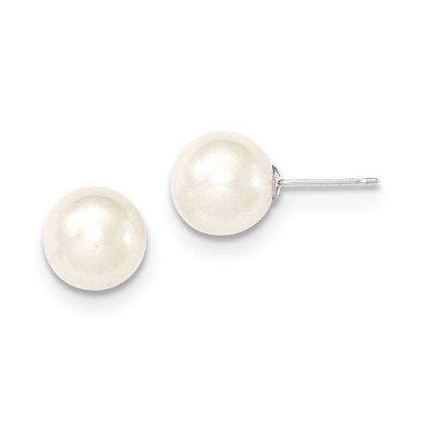 White 14 Karat 9-10mm White Round Freshwater Cultured Pearl Stud Earrings Barnes Jewelers Goldsboro, NC