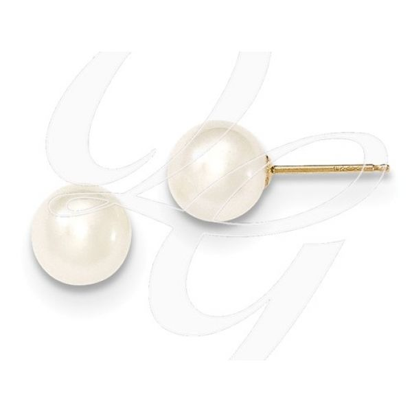 Quality gold - Yellow 14 Karat 7-8mm Cultured Freshwater  White Pearl Stud Earrings,  X70PW Barnes Jewelers Goldsboro, NC