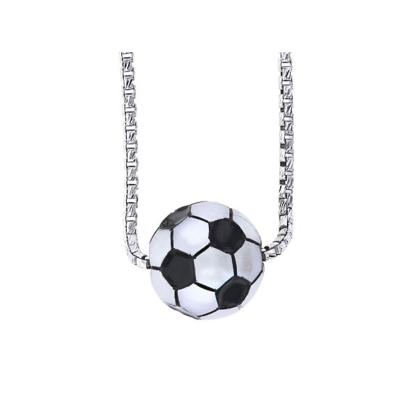 Hand Carved 11mm Freshwater Pearl Soccer Ball. Rhodium Sterling Silver Round Box Chain 18