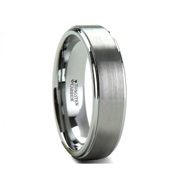 Brush Finish Tungsten Carbide Ring with Raised Center - 8mm Size 10. Also comes in 4mm and 12mm widths. Barnes Jewelers Goldsboro, NC