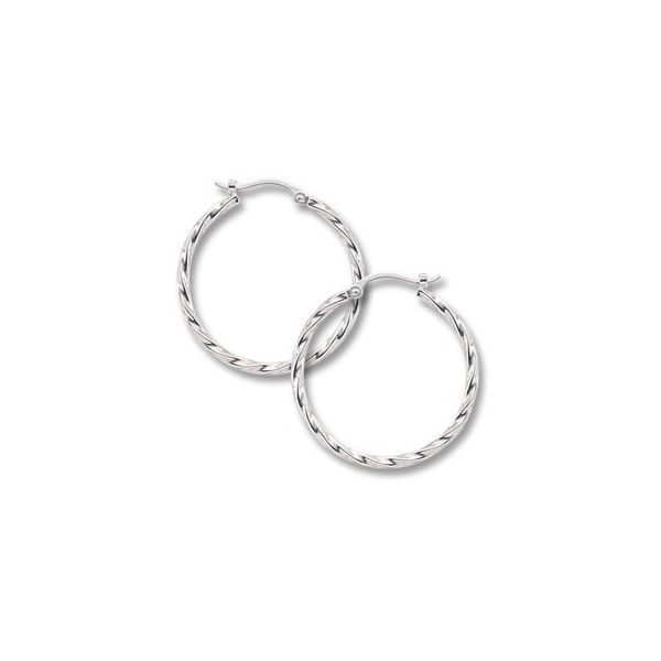 White 14 Karat 1.8 X 24mm  Medium Twisted Hoop Earrings Barnes Jewelers Goldsboro, NC