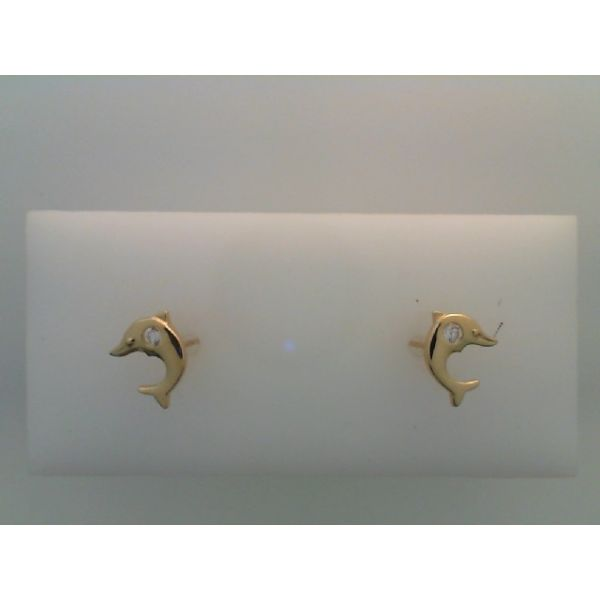 Madi K -  Yellow 10 Karat Dolphins Stud Earrings W/CZ's, Barnes Jewelers Goldsboro, NC