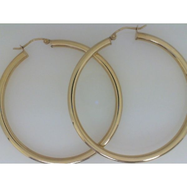 Yellow 14 Karat 3mm X 50mm Light Tube Hoops Earrings, polished Barnes Jewelers Goldsboro, NC